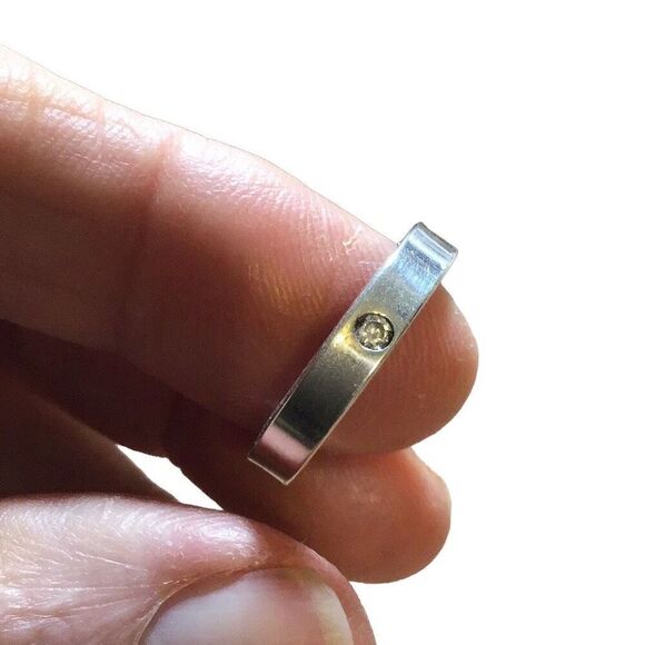 Ring, Sterling Silver Ring Band with CZ, NEW, size 7.5, Handmade, Artisan - Picture 3 of 6